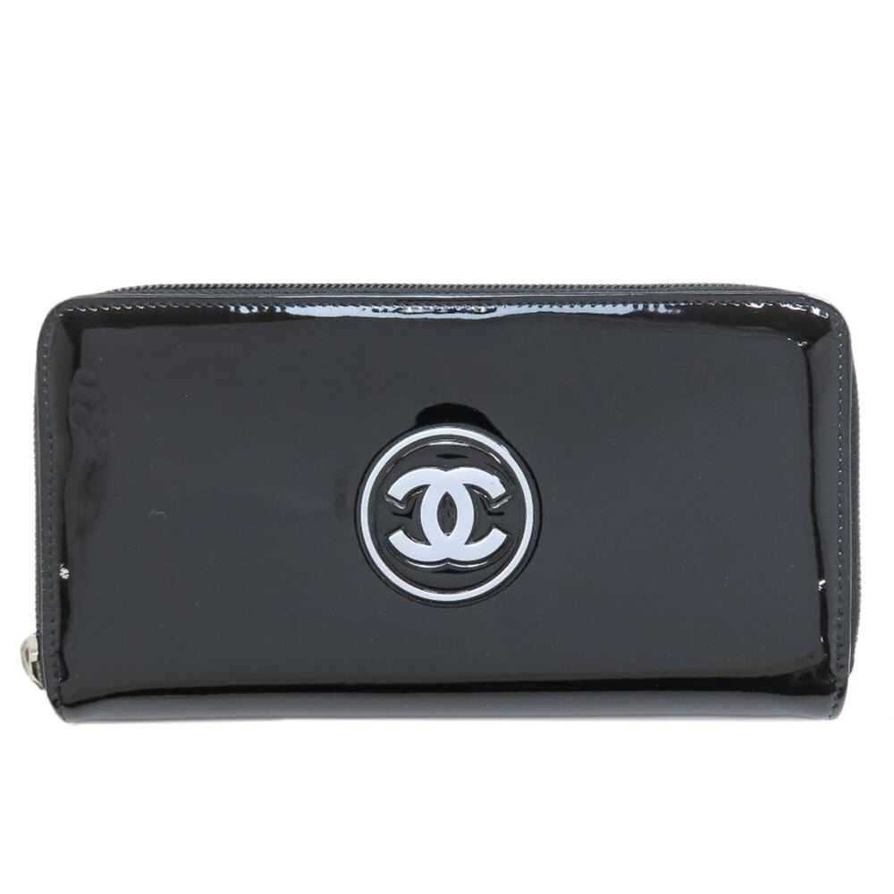 Chanel Coco Mark Silver Hardware Long Wallet Enamel Women's CHANEL